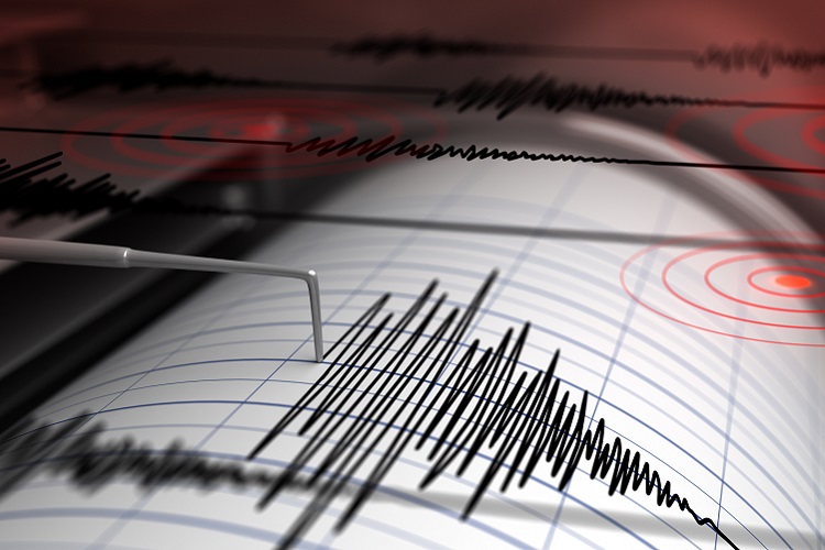 Seismograph with paper in action and earthquake - 3D Rendering