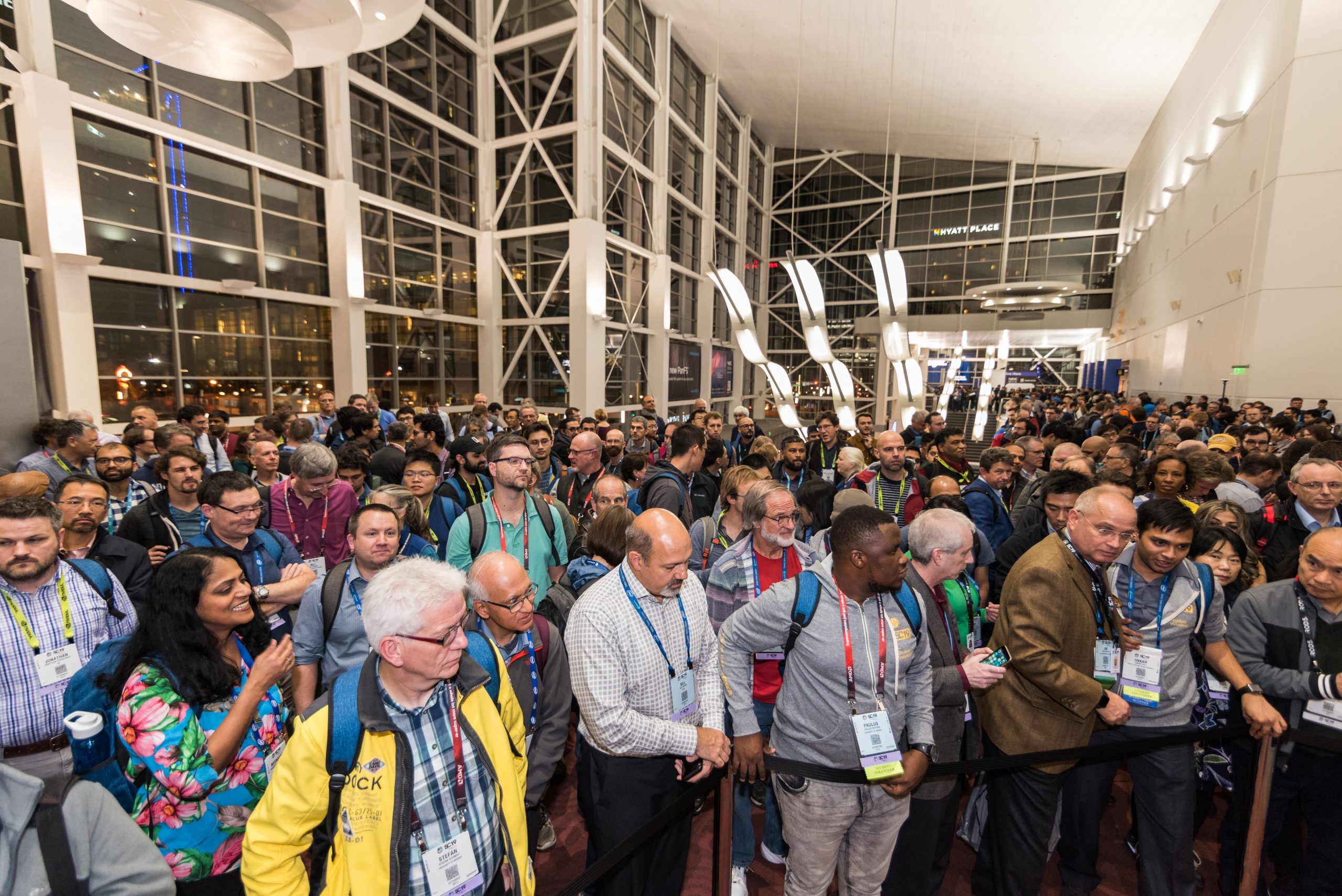 Big crowds at opening gala of Supercomputing Conference 2019.